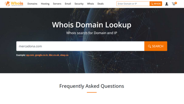 Obtener información sobre un dominio con Whois