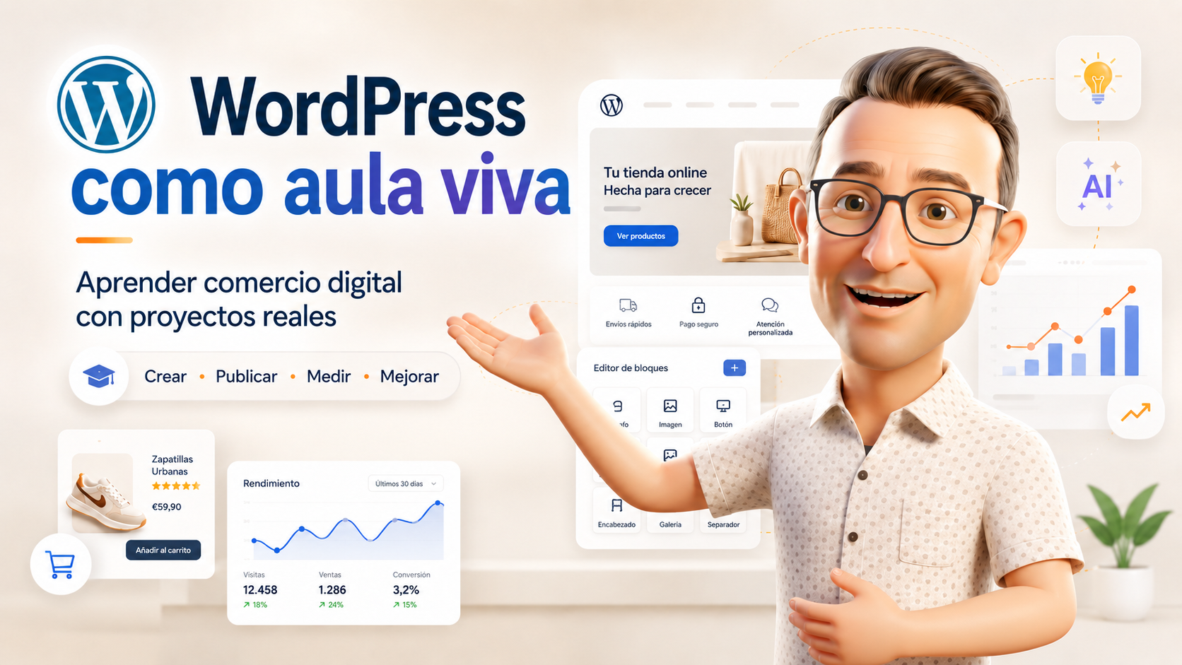 WordPress como aula viva: aprender comercio digital con proyectos reales
