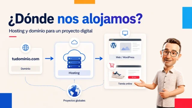 Imagen sobre cómo elegir hosting y dominio para un proyecto digital con WordPress, tienda online y proyectos globales