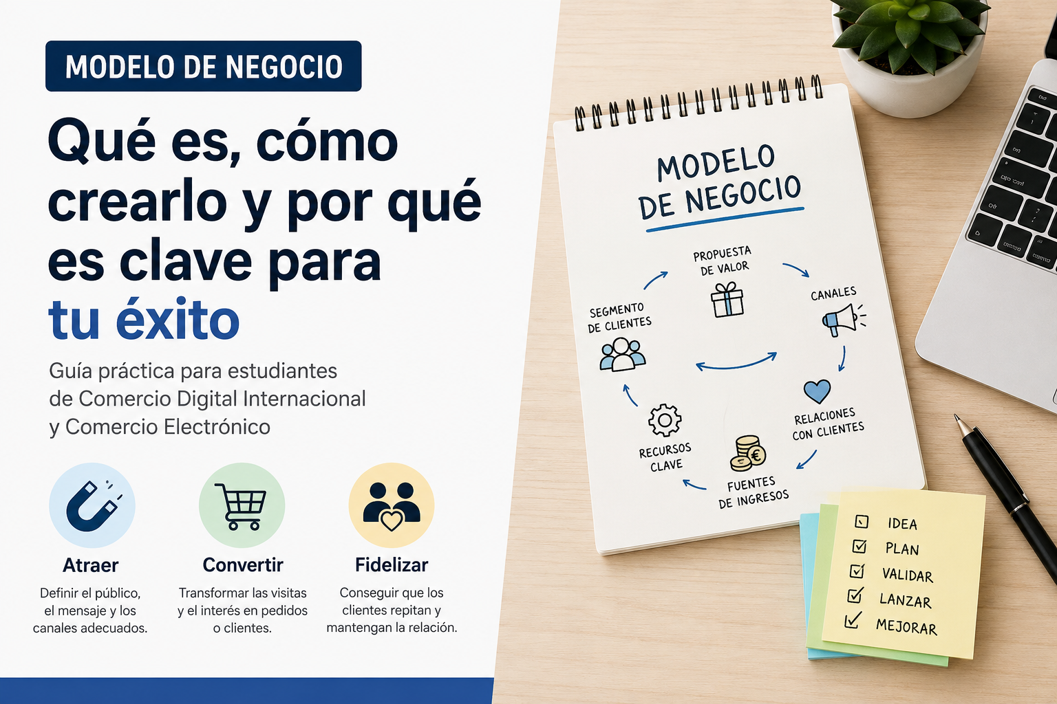 Aprende qué es un modelo de negocio, cómo se diferencia de un plan de negocio y cómo aplicarlo al comercio electrónico e internacional.