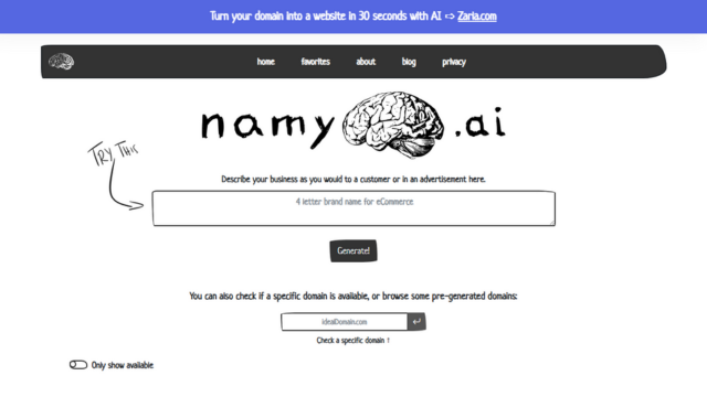 Nombre de dominio - Namy.ai – Creatividad con esteroides (IA style) - Fuente: https://numy.ai