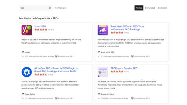 Ejemplo de plugins SEO en WordPress