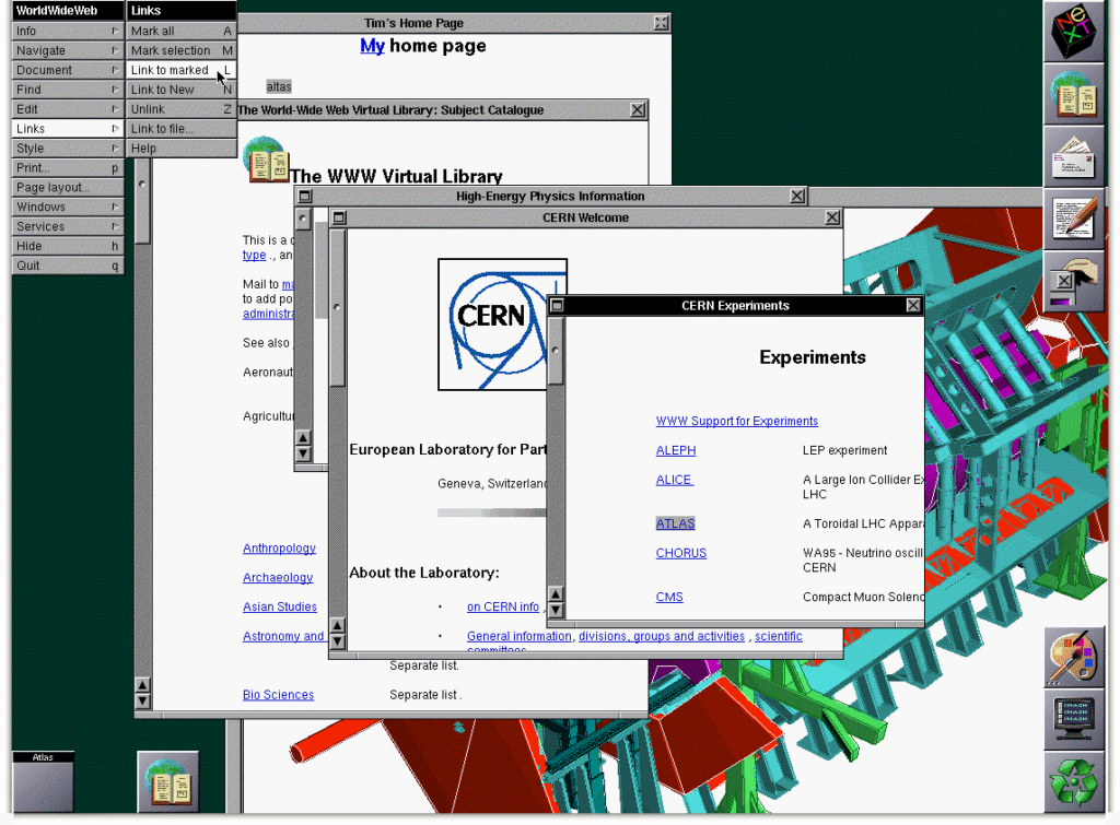 El navegador original WorldWideWeb de Tim Berners-Lee en 1993.