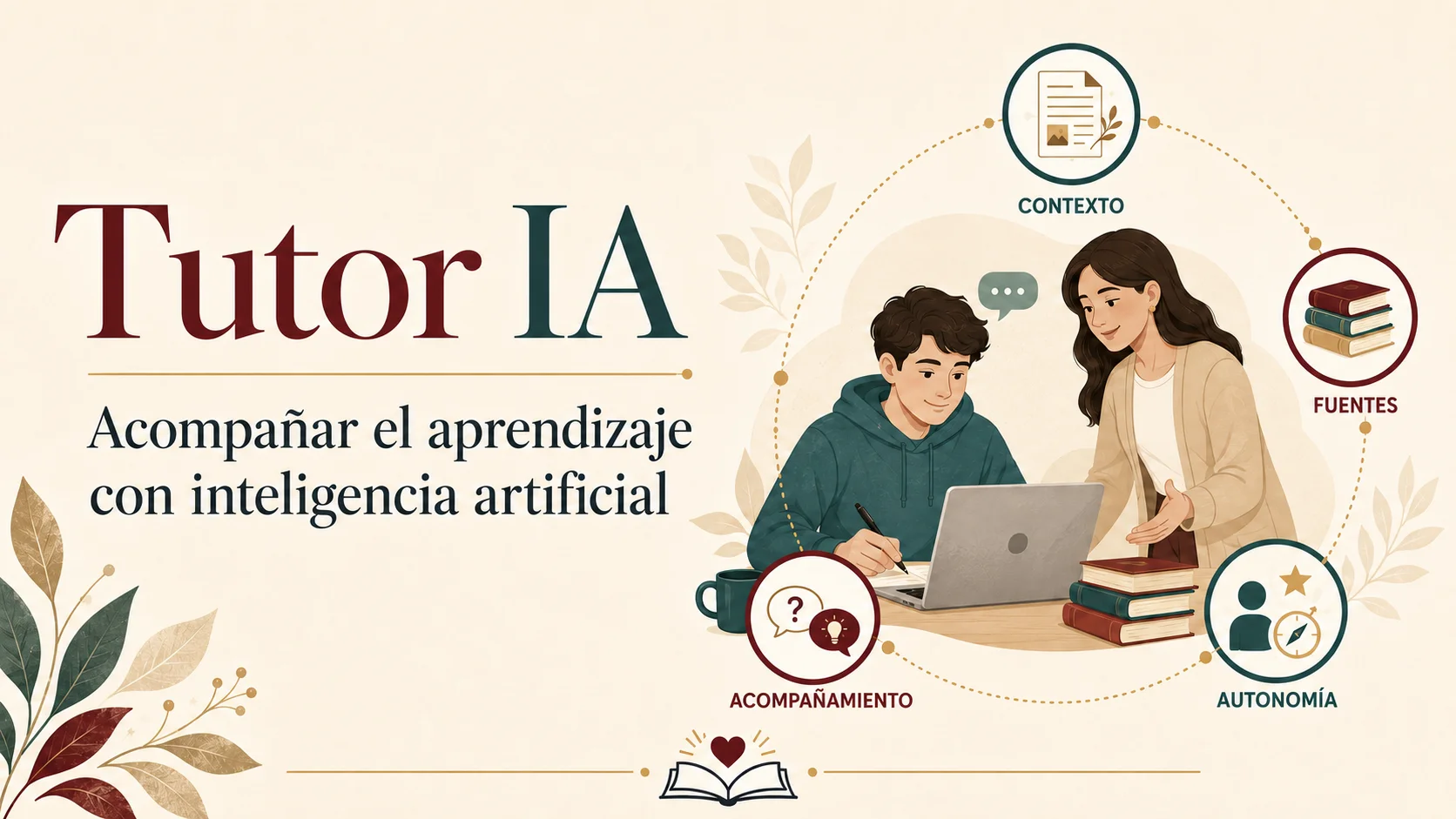 Estudiante utilizando TutorIA con acceso a contexto, fuentes y ayuda guiada para mantener la autonomía en el aprendizaje.